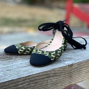 J Crew Collection green print shoe with ankle wrap